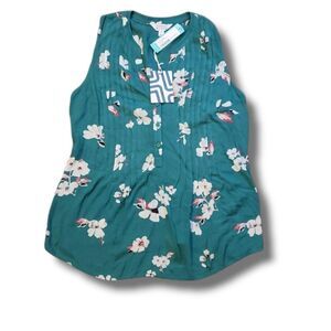 Market &‎ Spruce Womens Hemingway Henley Pleated Tank Top Floral Green Sz M NEW